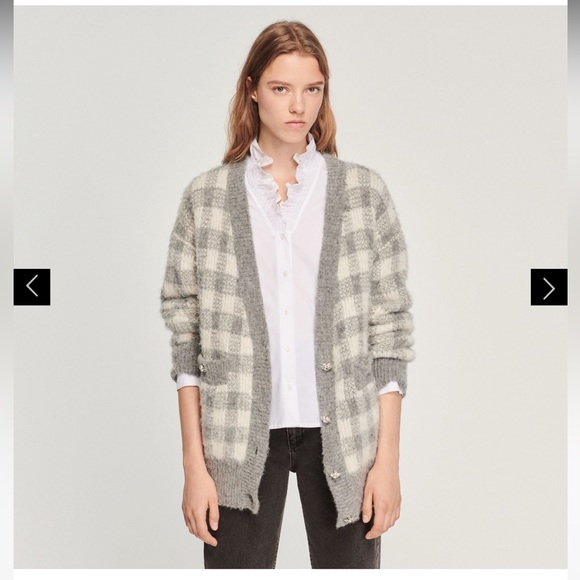 Ontario plaid-check crystal-button cardigan! - Picture 6 of 8